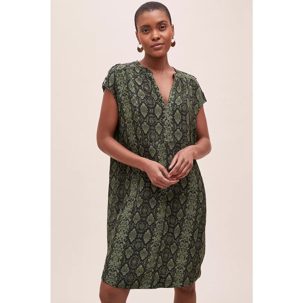 Anthropologie Rachel Tunic Dress - Size Med Snake Print Cap Sleeve Casual Mini
